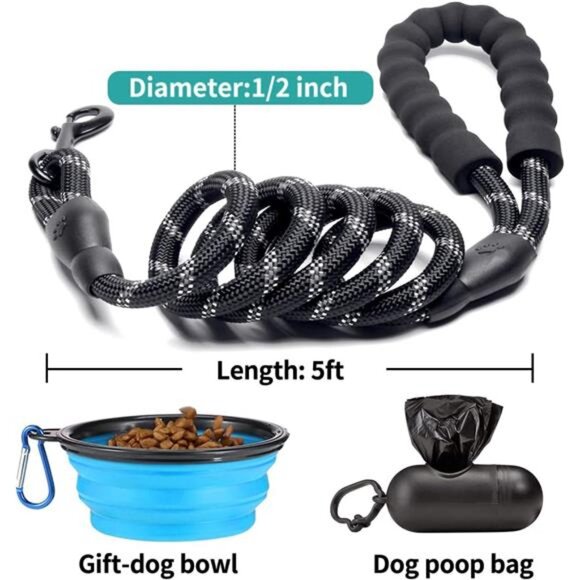 2 Pack Dog Leash 5 FT Heavy Duty - Comfortable Padded Handle - Reflective Dog - Picture 6 of 7